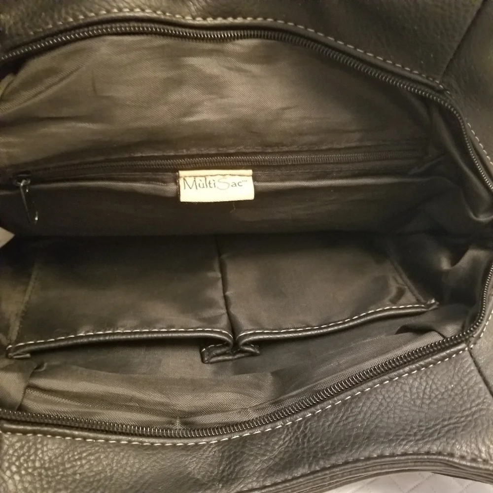 MULTI SAC Black Faux Leather Shoulder Purse 13.5 X 8.5 X 4